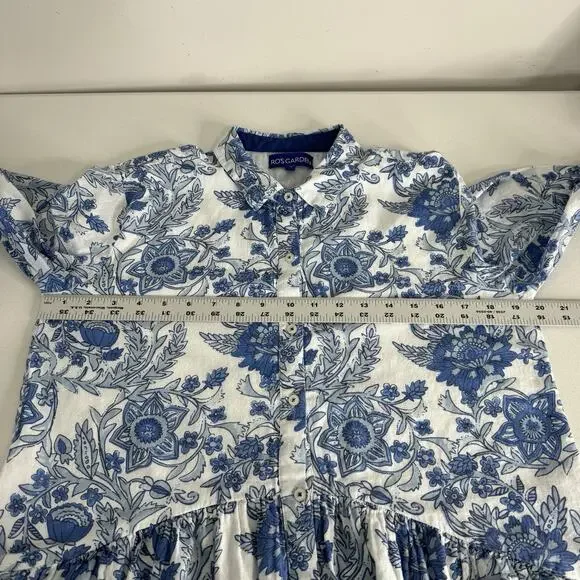 Ro’s Garden Leticia Deauville Mini Shirt Dress Womens Small Blue Floral Cottage - Picture 9 of 14